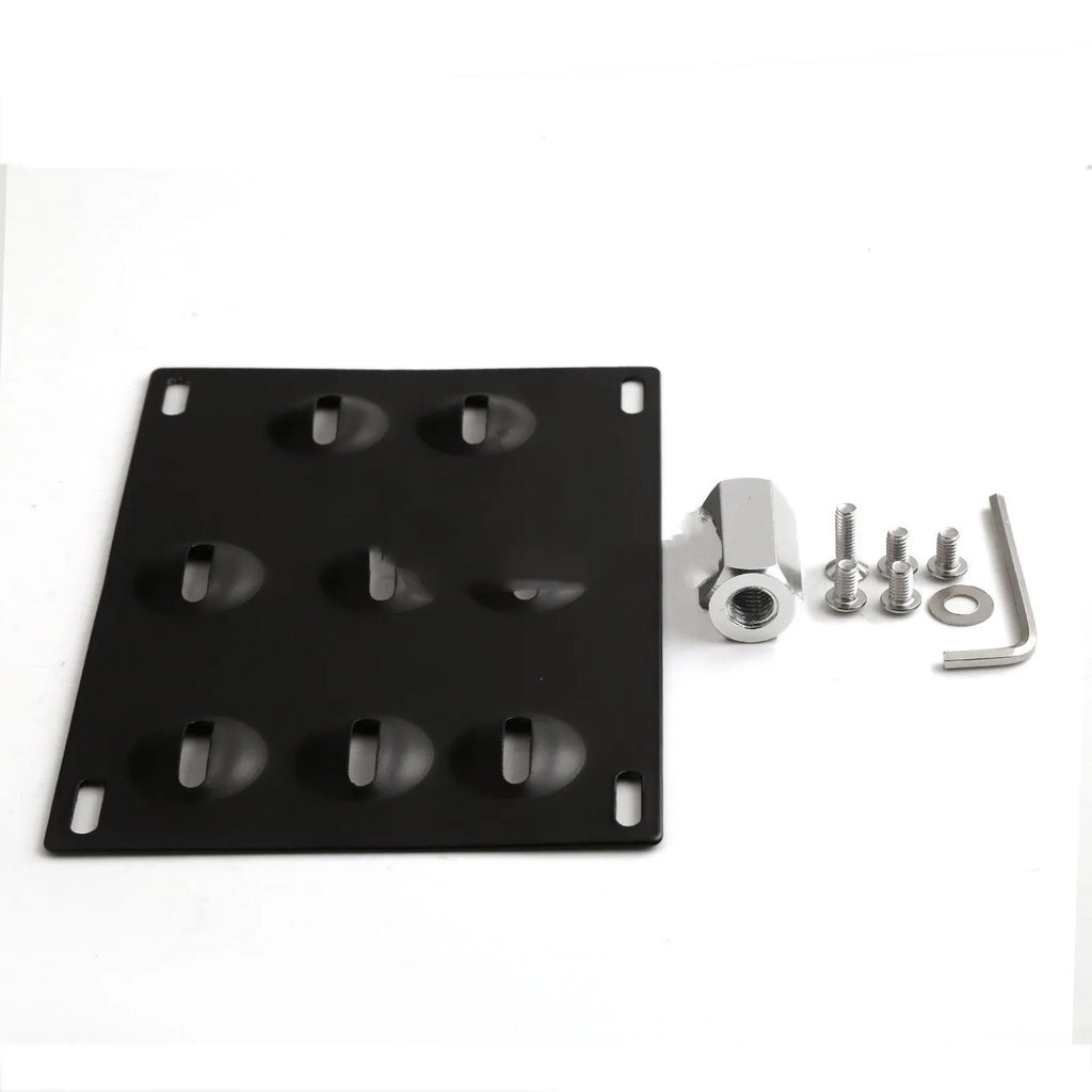 Black metal licence plate frame with trailer hook mount for car modification