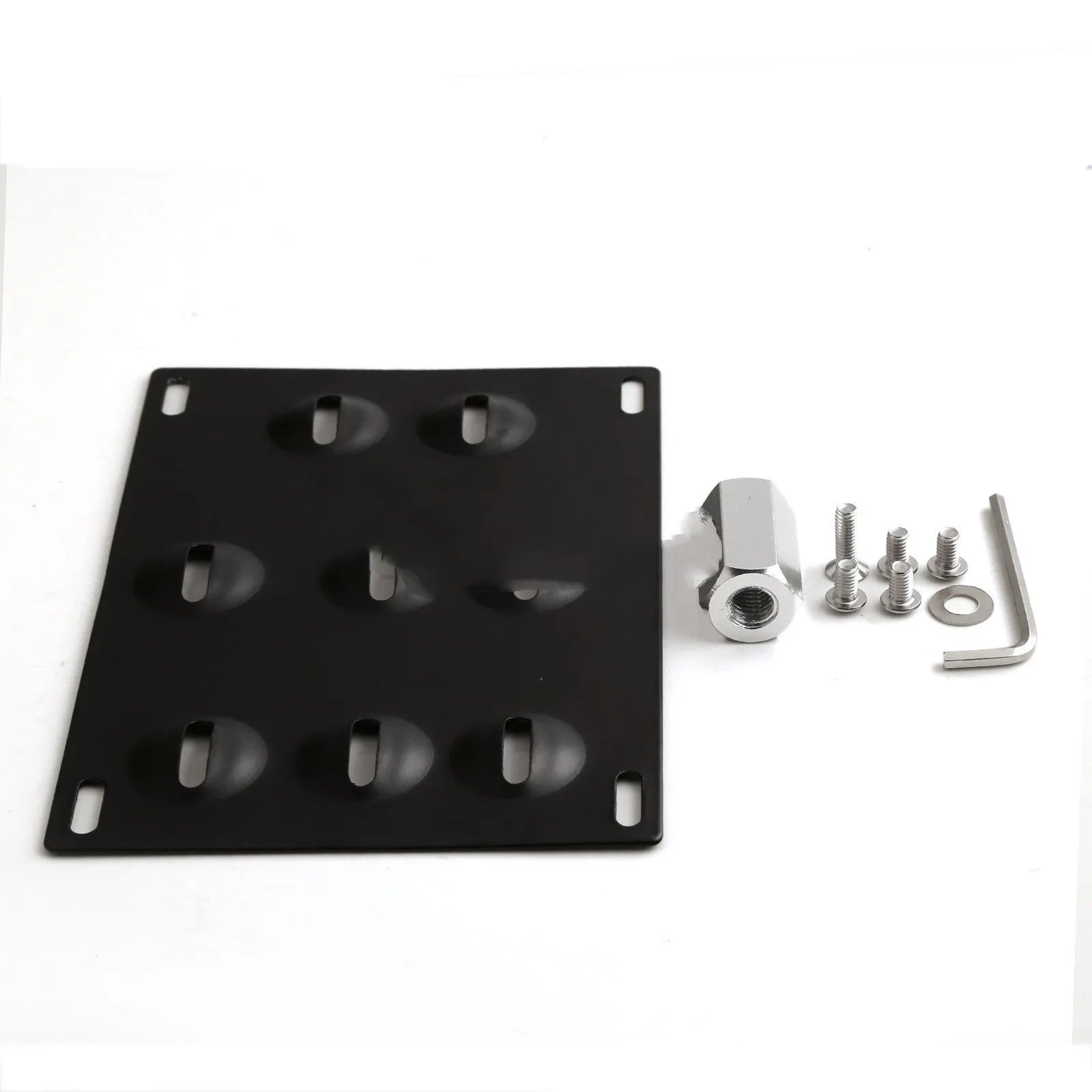 Black metal licence plate frame with trailer hook mount for car modification