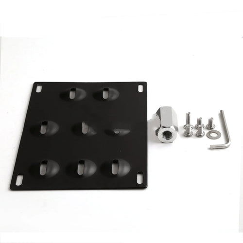 Black metal licence plate frame with trailer hook mount for car modification