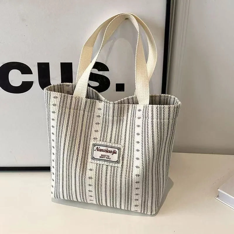 Japanese style corduroy handbag in ivory white, grey, or dark brown with large capacity