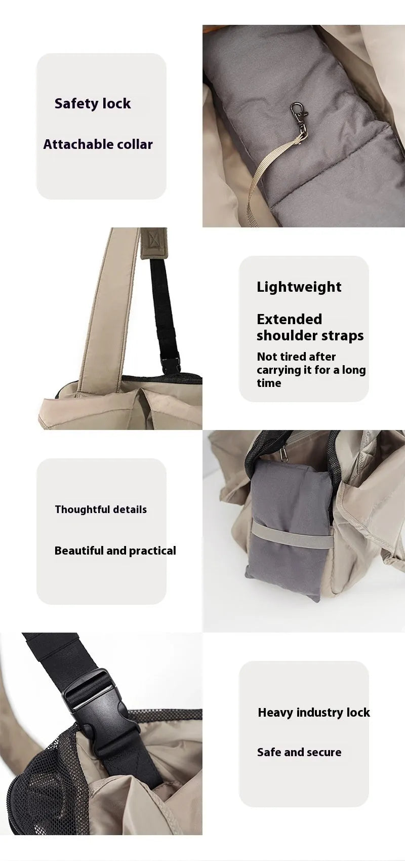 Apricot coloured cloth pet carrier handbag showing breathable fabric and portable design