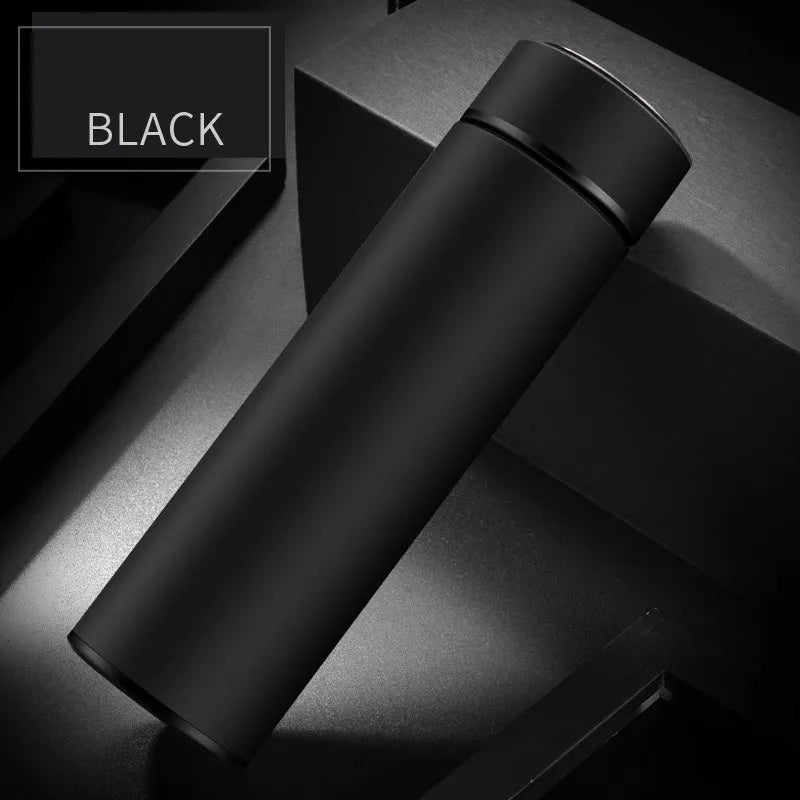 450ml stainless steel insulated water bottle in blue with optional temperature display on lid.