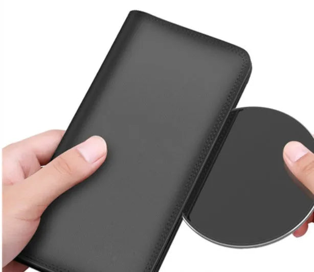Ultra-thin aluminium alloy wireless charger in golden, red, rose gold, or silvery colours with Micro USB port