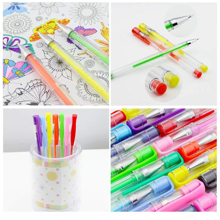 100 Colour Gel Pen and Watercolour Pen Set with Highlighter Pens, showing plastic barrels and assorted colours.