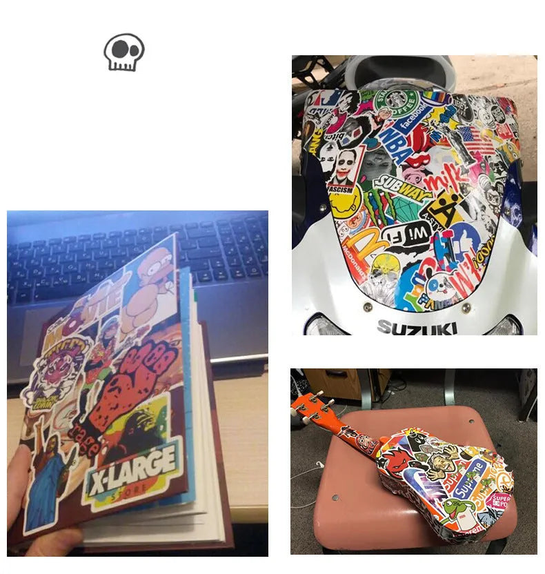 Set of 36 retro-themed beach and surfing stickers with matte finish, sizes ranging from 6 to 10 centimetres.