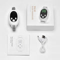 White sleep aid device with handheld remote control and adjustable intensity settings for insomnia management
