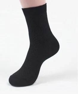 Men's bamboo fibre business socks with small square pattern in five colour options.