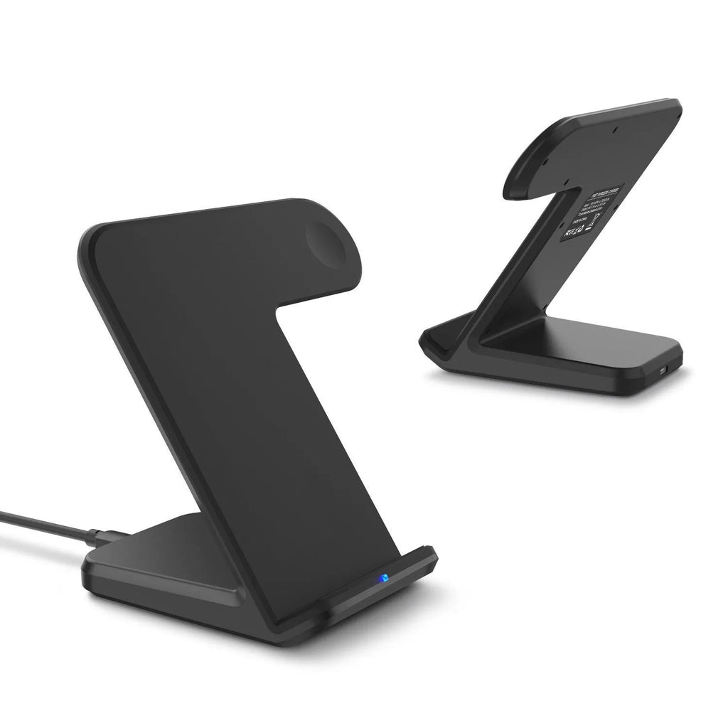 Black or white wireless phone charger with 140x121x105mm dimensions and Type-C cable