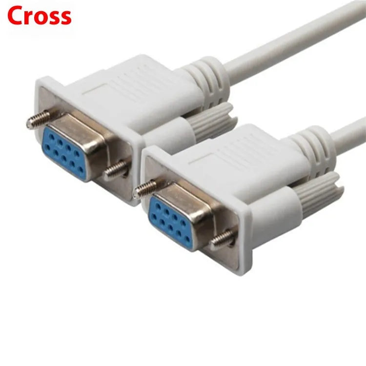 Milky white DB9 female to female RS232 serial cross cable, 1.5 metres long.