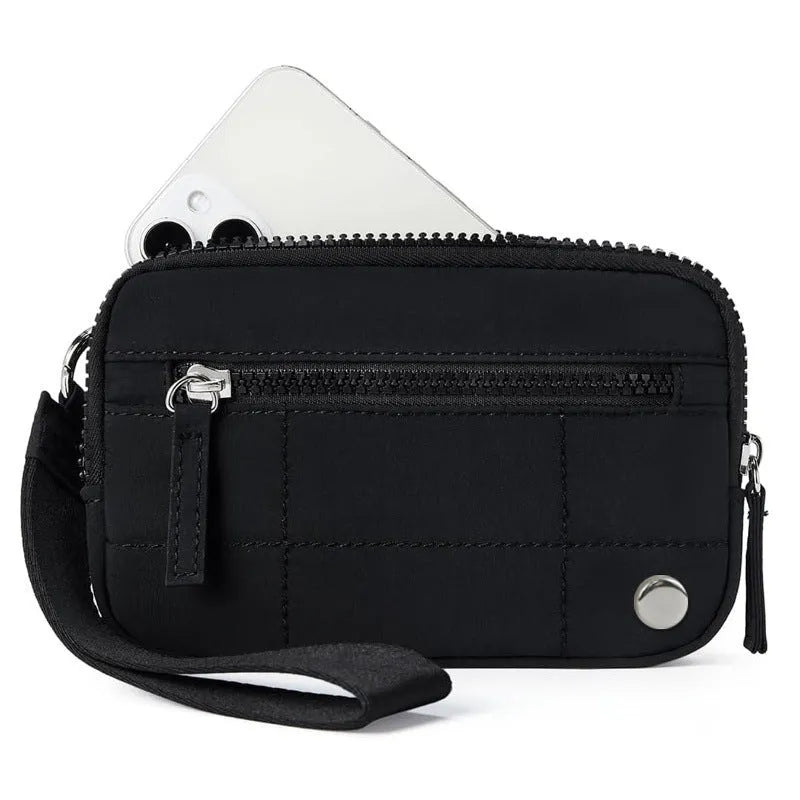 Waterproof quilted nylon handbag with transparent deck section in solid colour with urban simplicity styling