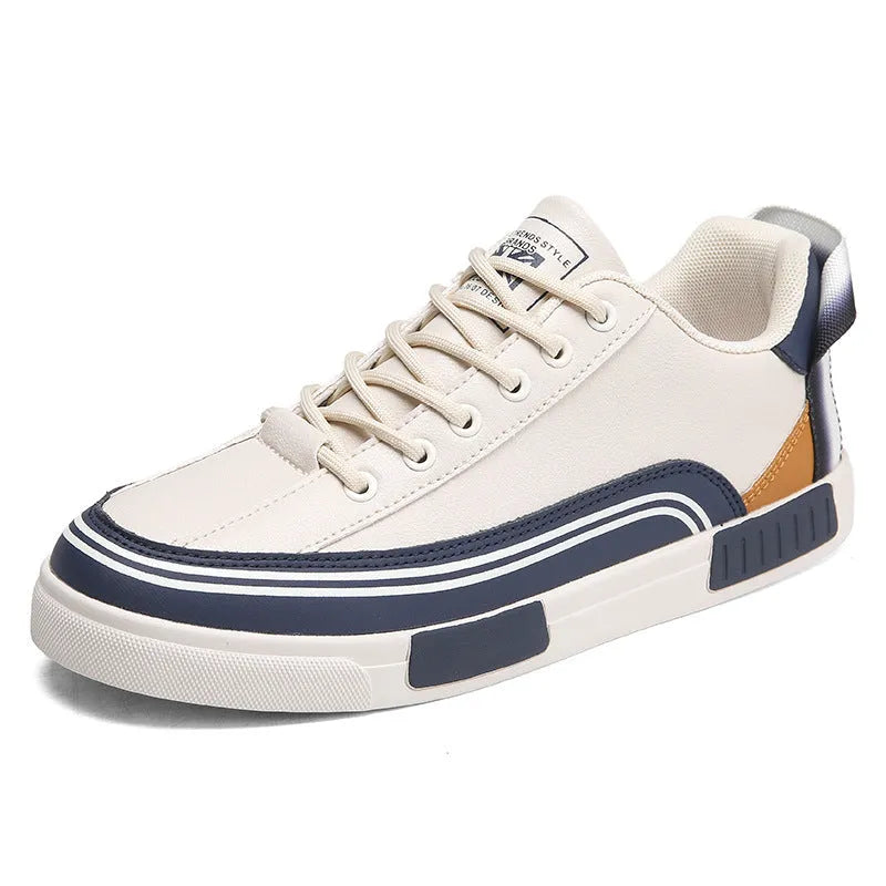 Men's beige white and green canvas mesh shoes with flat heel and round toe design