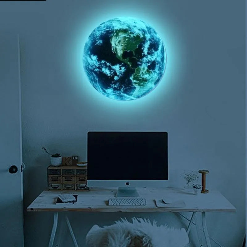 Glow in the dark 3D planet Earth wall sticker with removable adhesive in 10cm 20cm 30cm sizes
