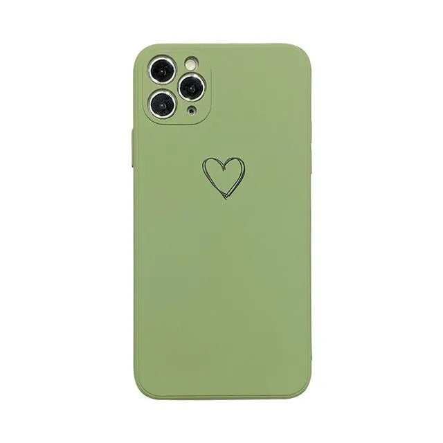 Silicone TPU back cover case for iPhone in solid colours like black, pink, and green on a white background.