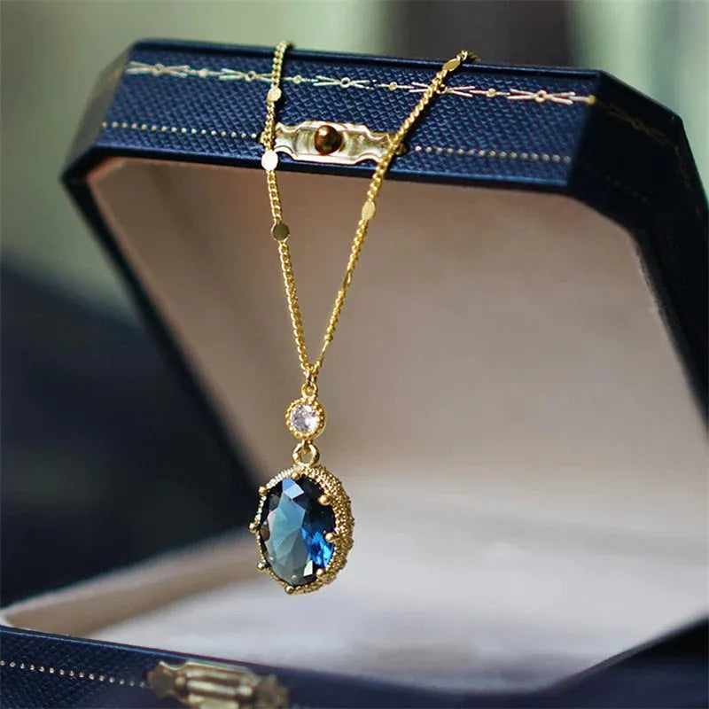 French retro geometric gold necklace on copper chain with 45cm length