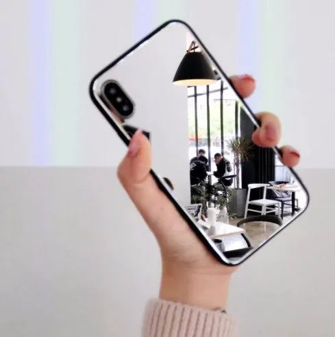 Black iPhone case with front mirror compatible with iPhone X, iPhone 7, and iPhone 8 Plus models