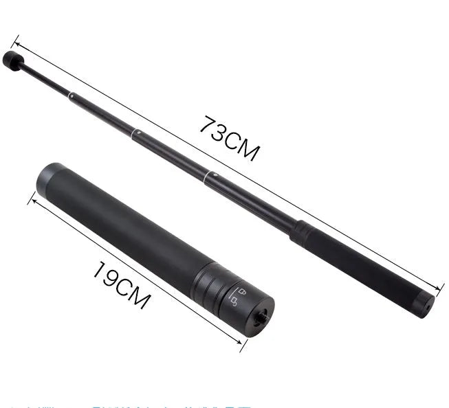 Black retractable hand-held stabilizer selfie stick extended for smartphone photography