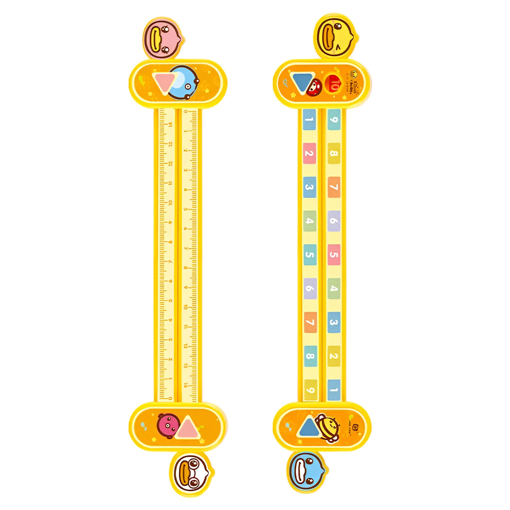 Bright yellow children's plastic ruler with cartoon digital design for educational maths learning