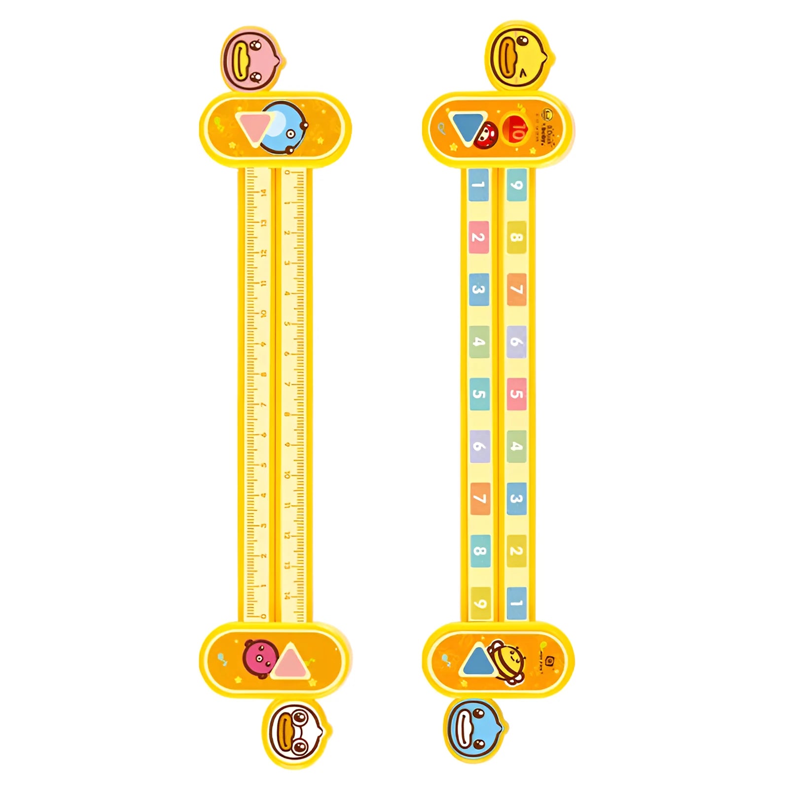 Bright yellow children's plastic ruler with cartoon digital design for educational maths learning