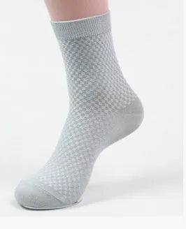 Men's bamboo fibre business socks with small square pattern in five colour options.