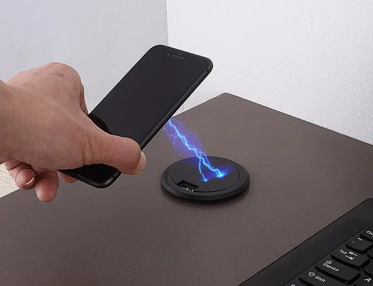 60mm round wireless charging module for embedded installation in furniture surfaces