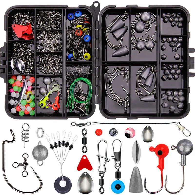 Weihe 257-piece fishing lure accessory set in orange box with organised compartments for Texas rig, sea and rock fishing