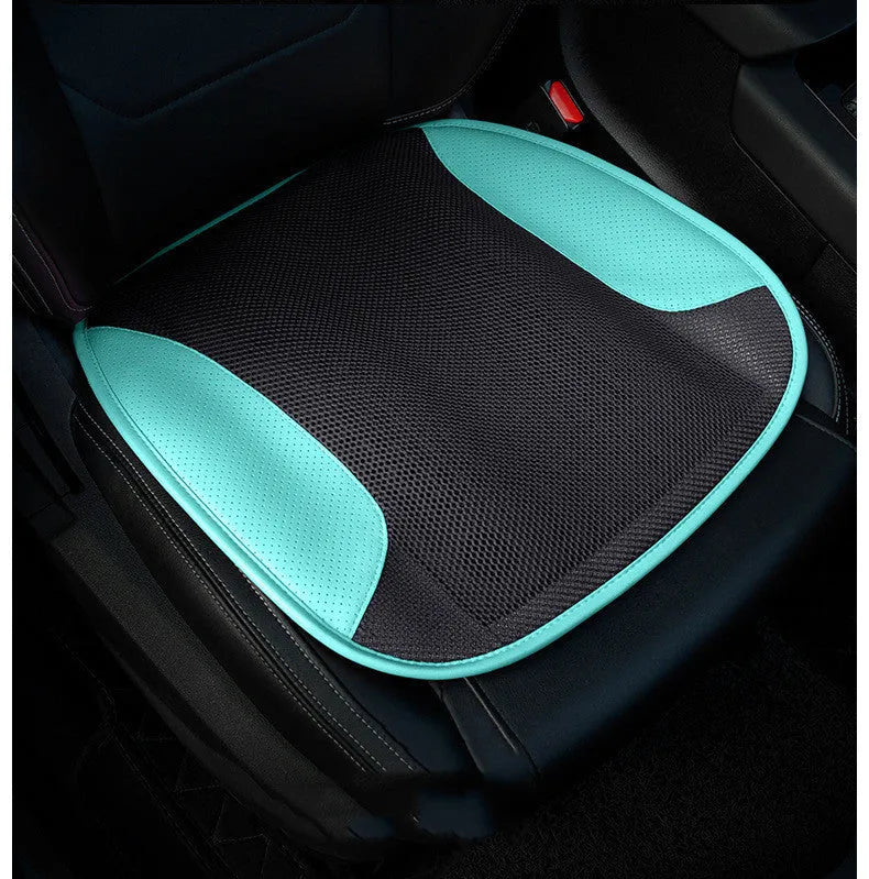 Ventilated car seat cushion with USB connection showing fan vents and suede material in black colour