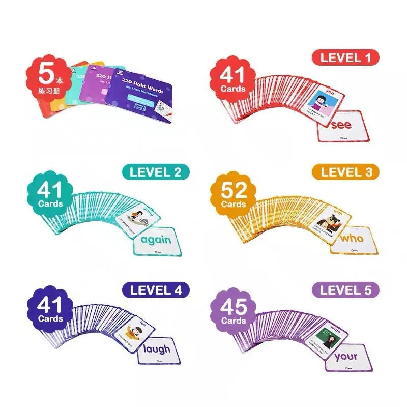 220 high frequency word gift box set with game cards and workbooks for early childhood education