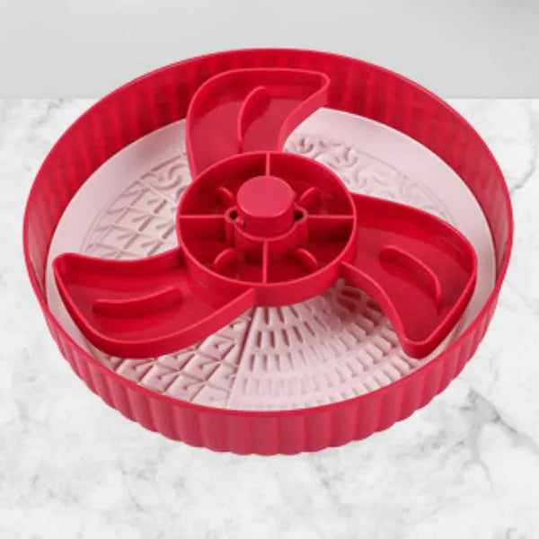 Pet rotating game board feeding bowl with slow food licking mat and anti-choke silicone base pad in beige colour
