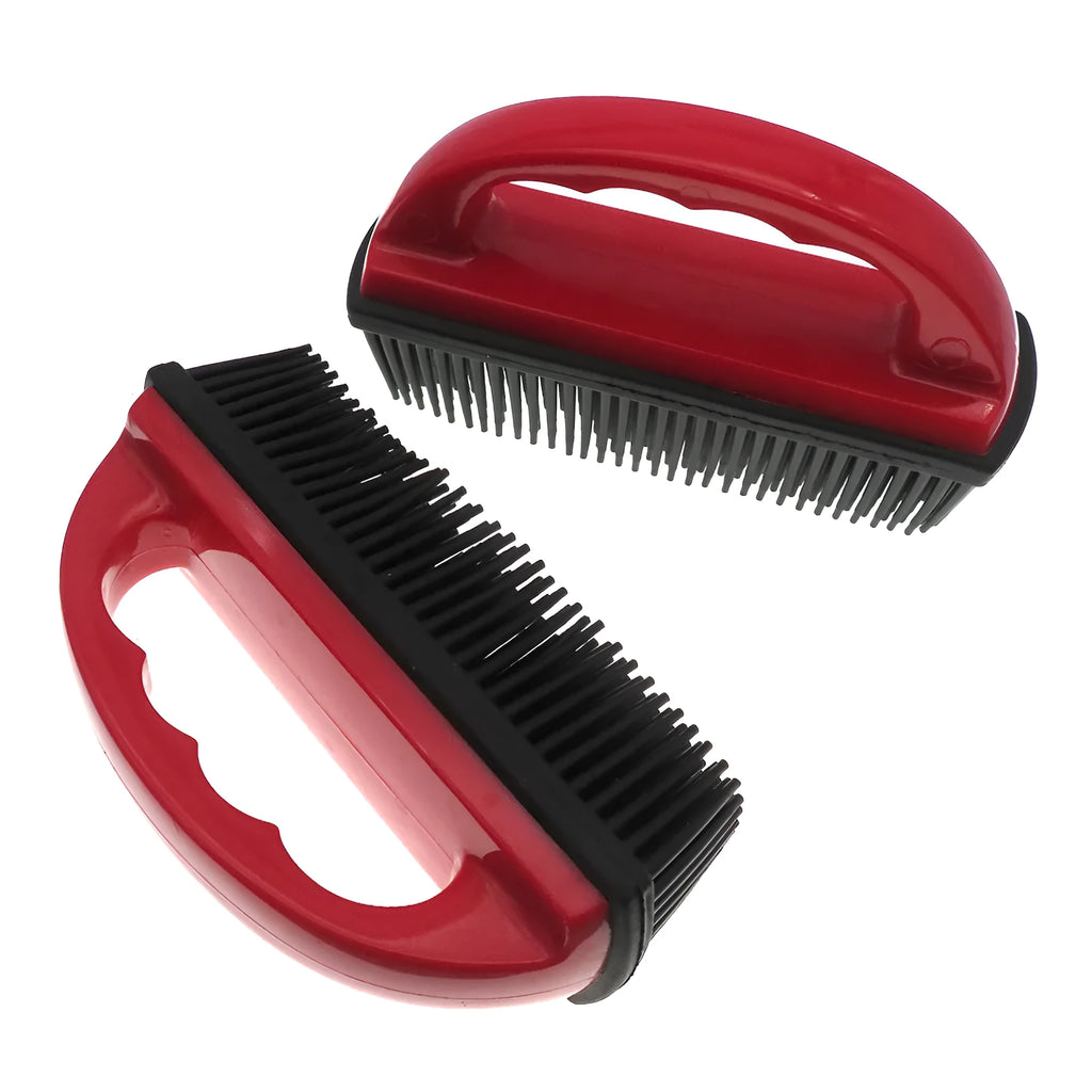 Red pet grooming brush with hair removal function for dogs cats and carpet cleaning