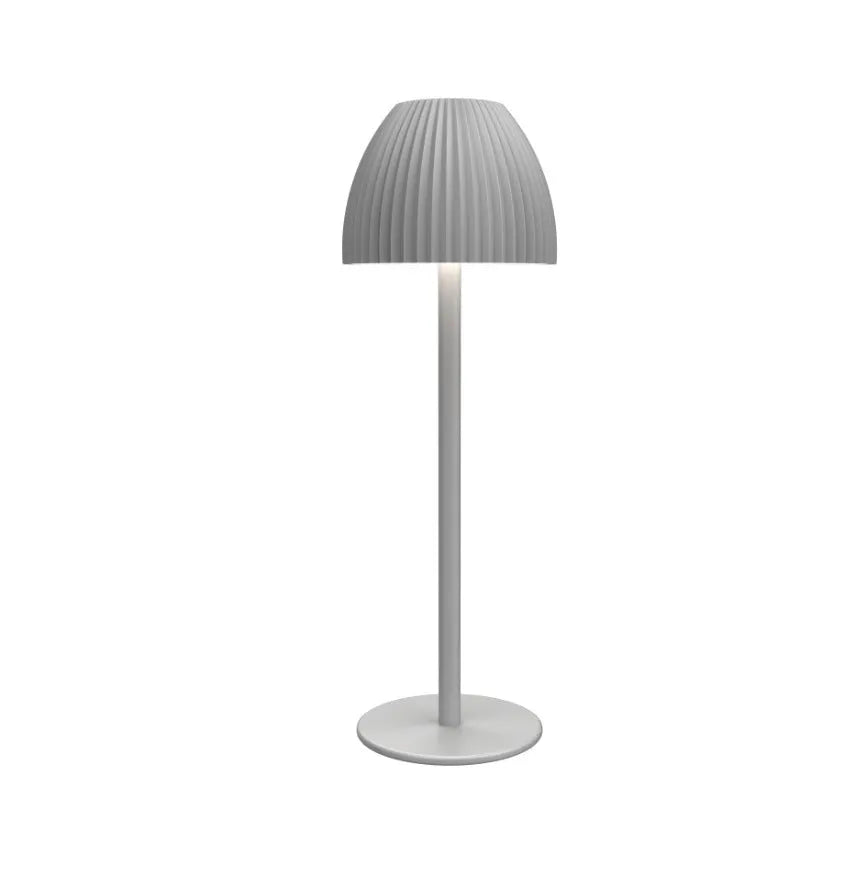 Modern small night lamp with thin round base in black or white, featuring dimming controls