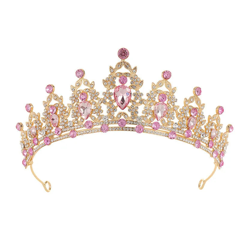 Baroque alloy crown headdress with full rhinestone coverage in KC gold or silver finish for bridal wear