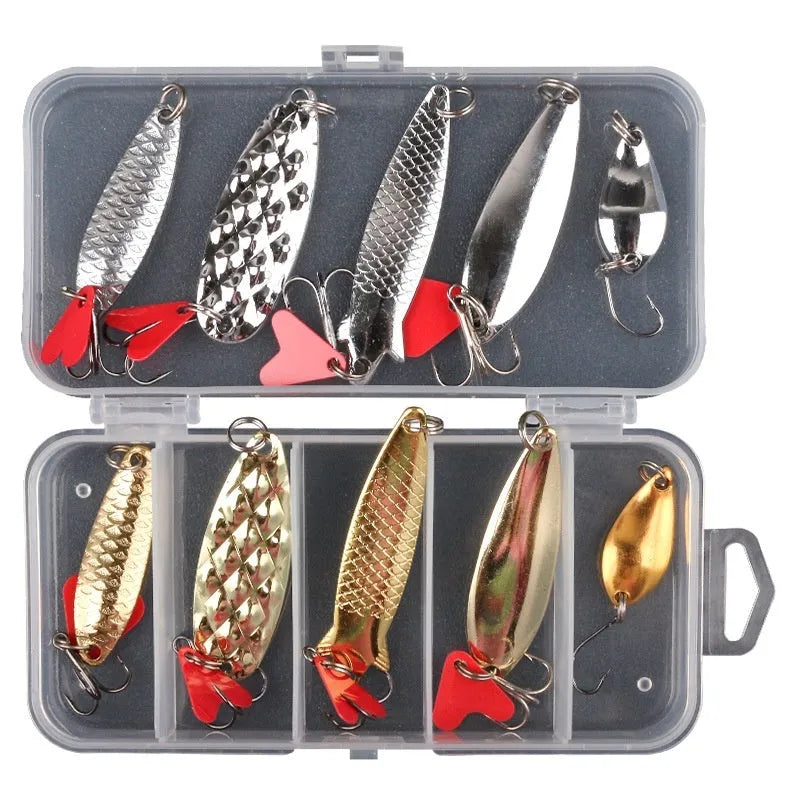 Pineapple-shaped iron fishing lure covered in gold and silver metal sequins.
