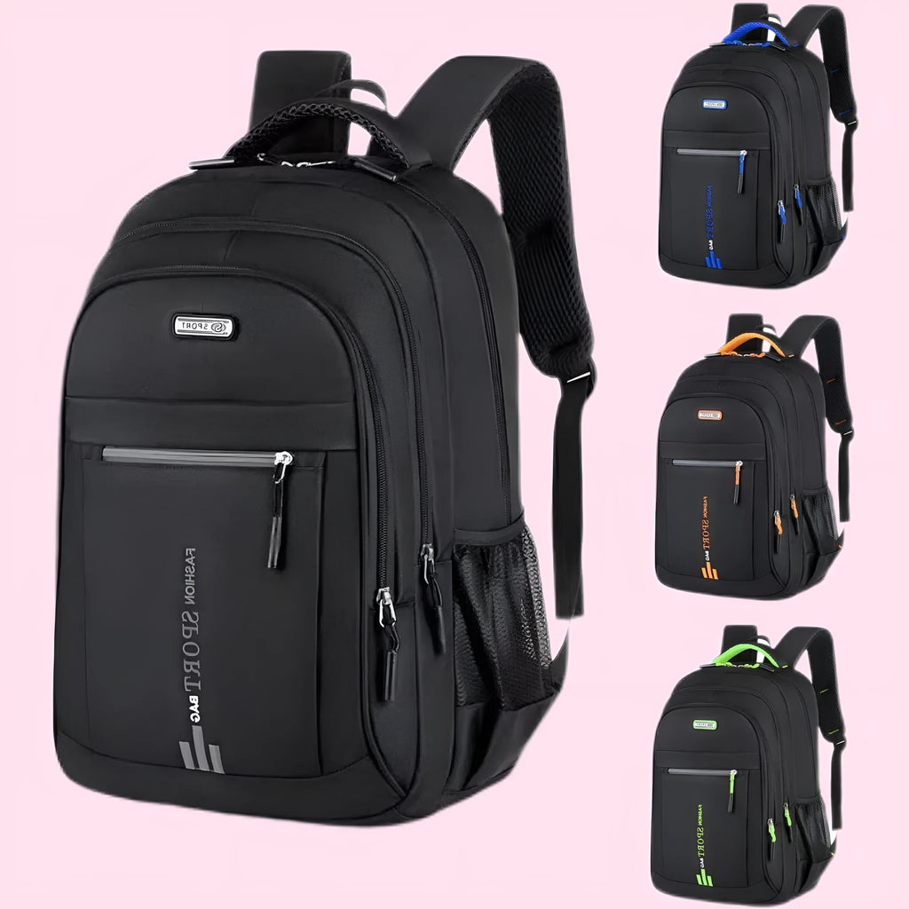 Capacity backpack in oxford cloth with airpillow straps showing sewing line details