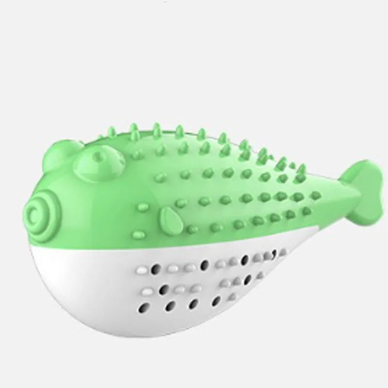 Mint Toys fish-shaped silicone cat chew toy with toothbrush feature in blue, green, pink, or yellow