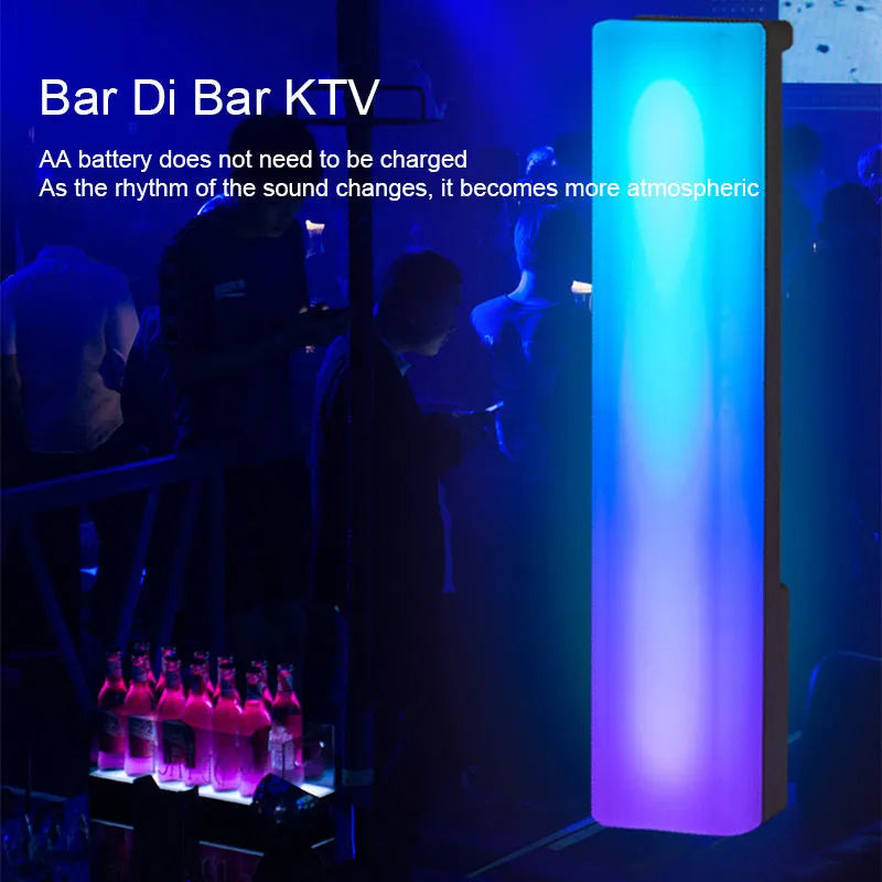 3D RGB tabletop lamp with voice-activated rhythm lighting in black or white shell, 5.2x4.5x24.5cm dimensions