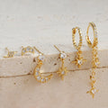 XINGX six-piece gold electroplated chain tassel earrings with zircon stud details for women