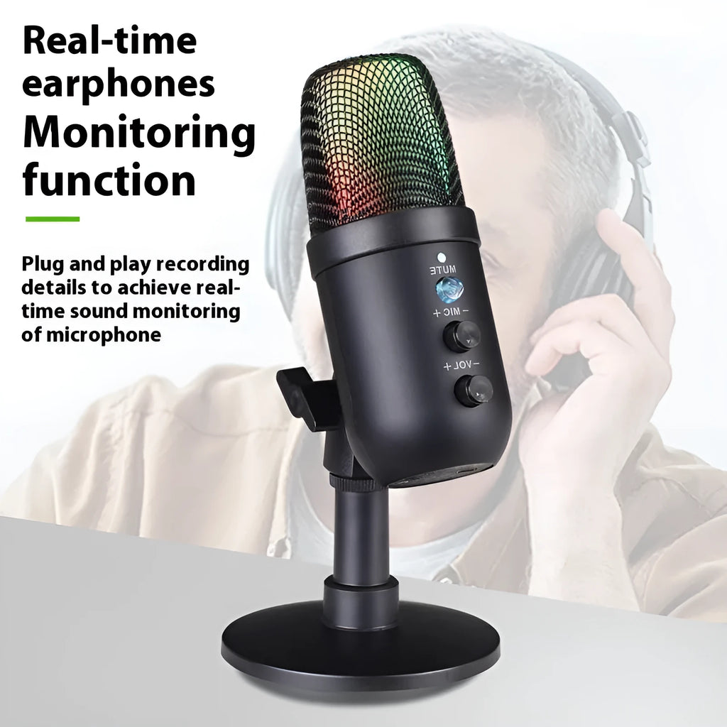 Black USB microphone for computer and mobile phone karaoke live streaming