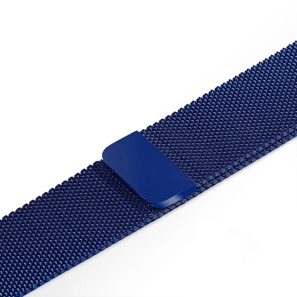 Stainless steel metal watch strap replacement band in silver, black, gold, and rose gold colours.