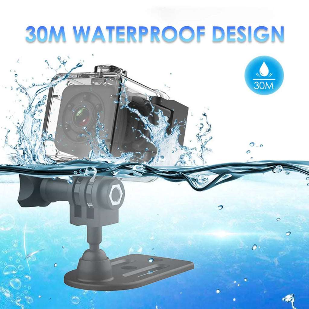 Black waterproof sports camera with MicroUSB port and TF card slot