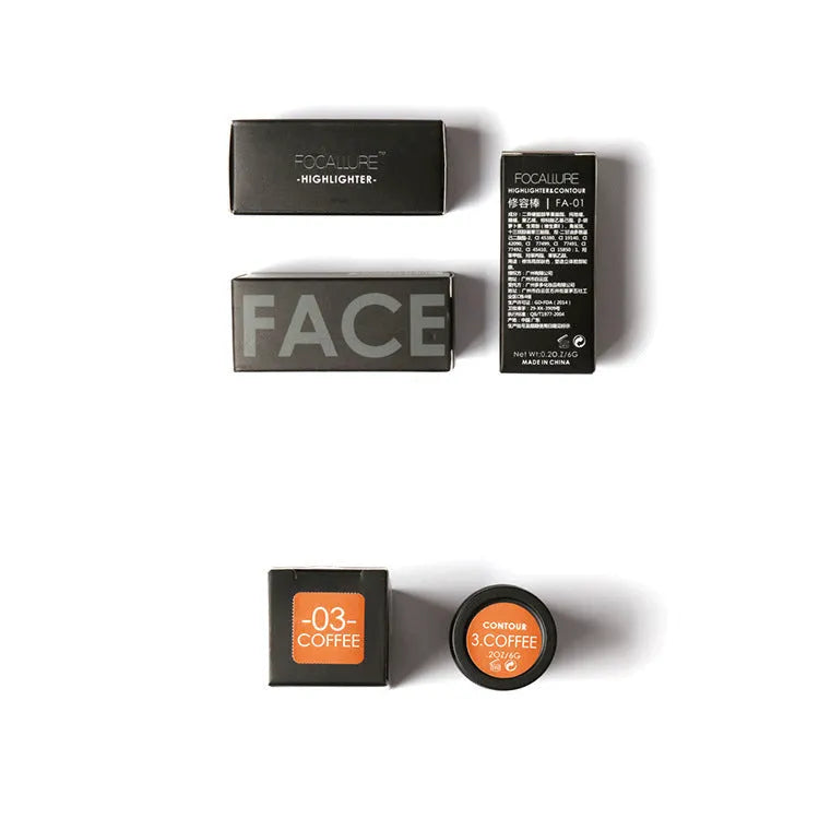Face contour highlighter compact with silky powder in four colour options A, B, C, D