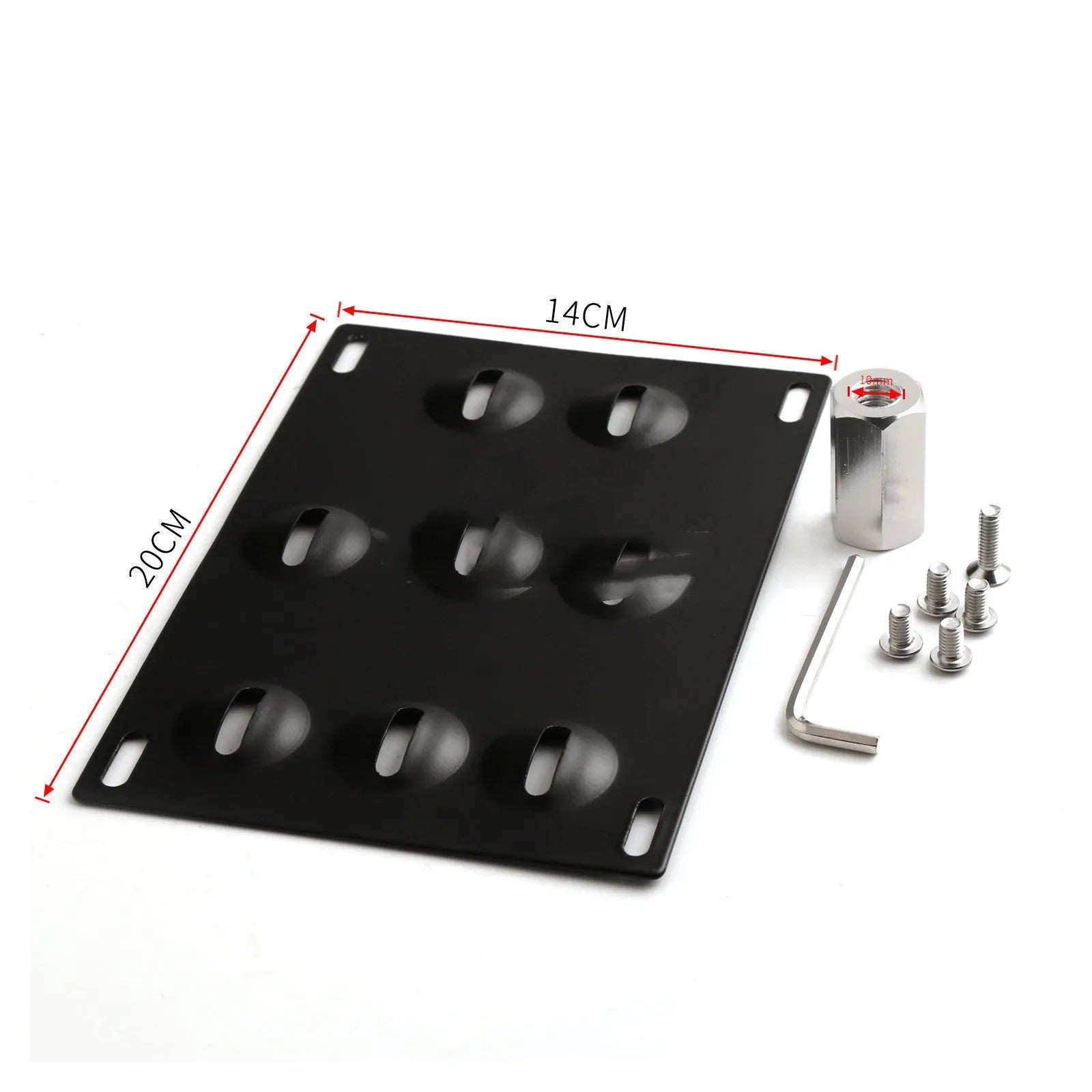 Black metal licence plate frame with trailer hook mount for car modification
