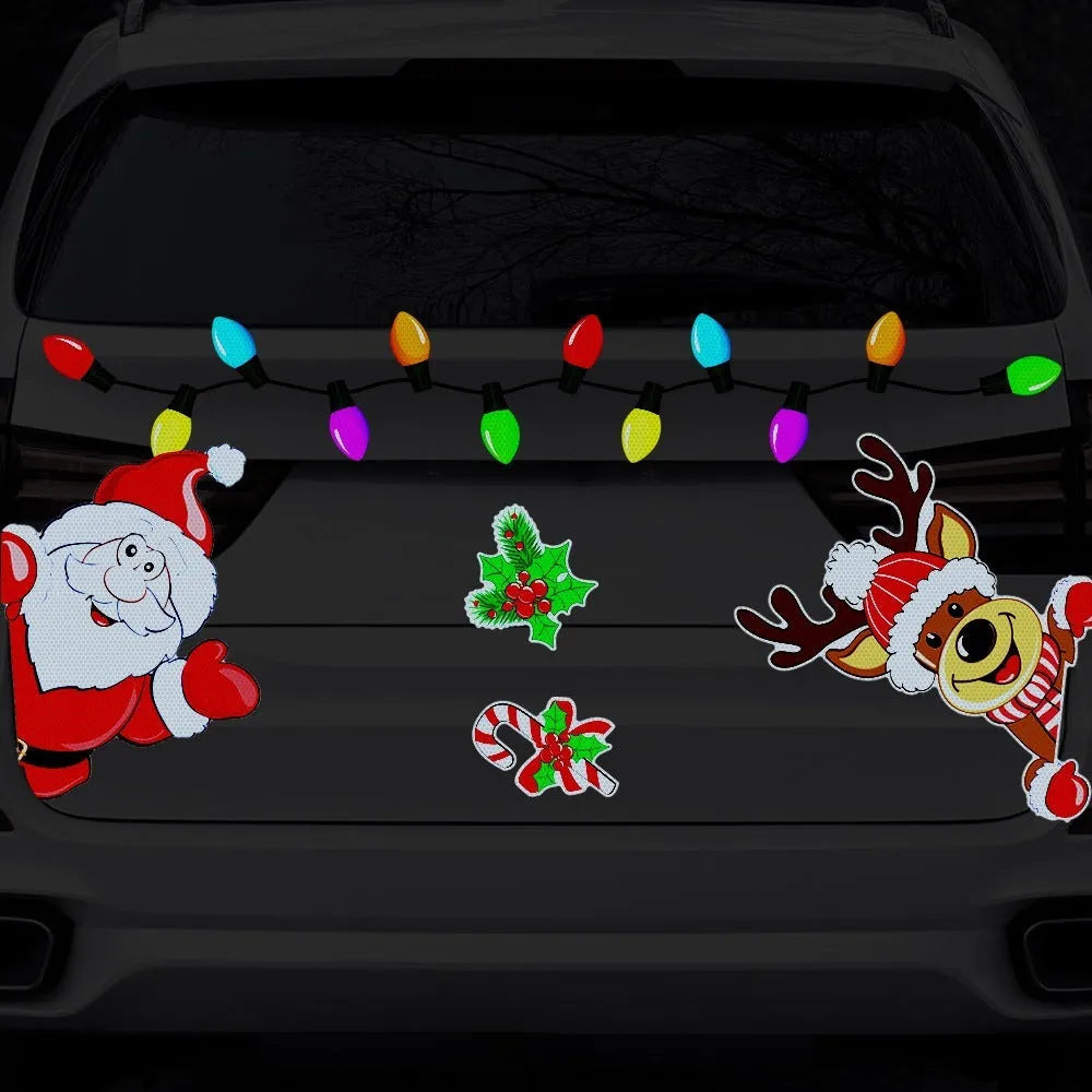 Medium Christmas elk reflective magnetic sticker with cartoon design on metallic surface
