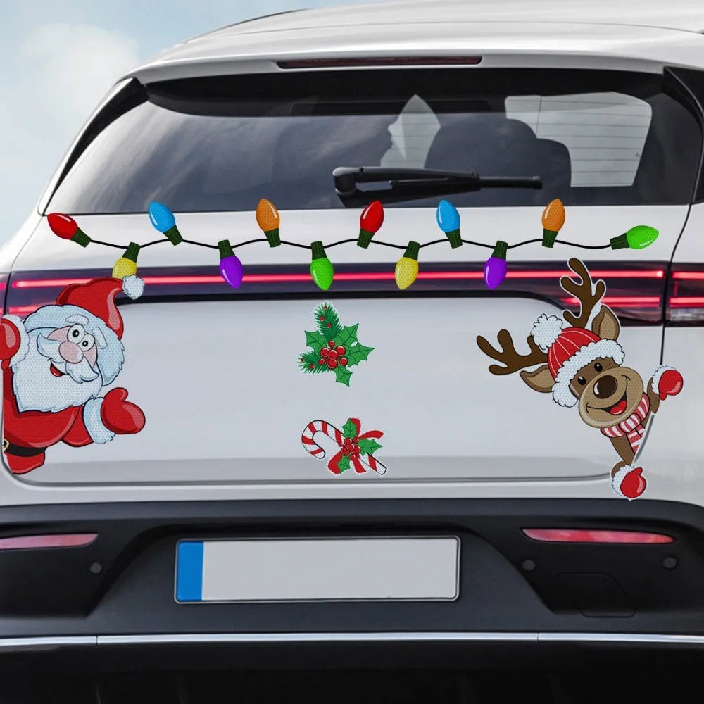 Medium Christmas elk reflective magnetic sticker with cartoon design on metallic surface