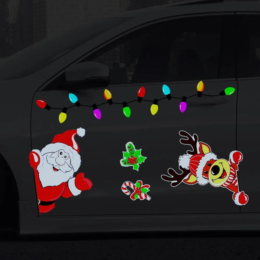 Medium Christmas elk reflective magnetic sticker with cartoon design on metallic surface