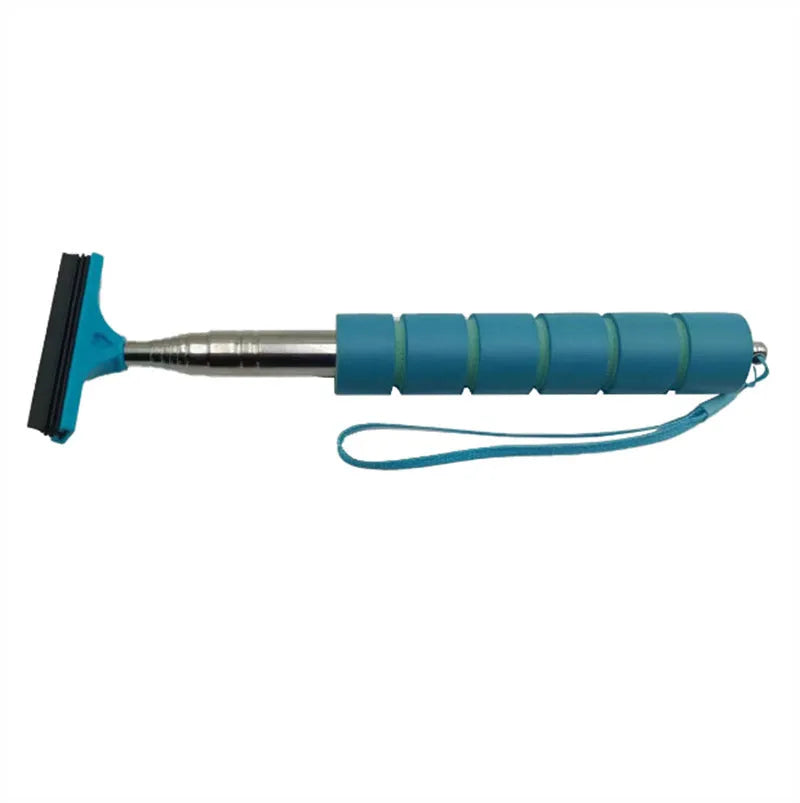 Retractable stainless steel car rearview mirror wiper extended to show full length.