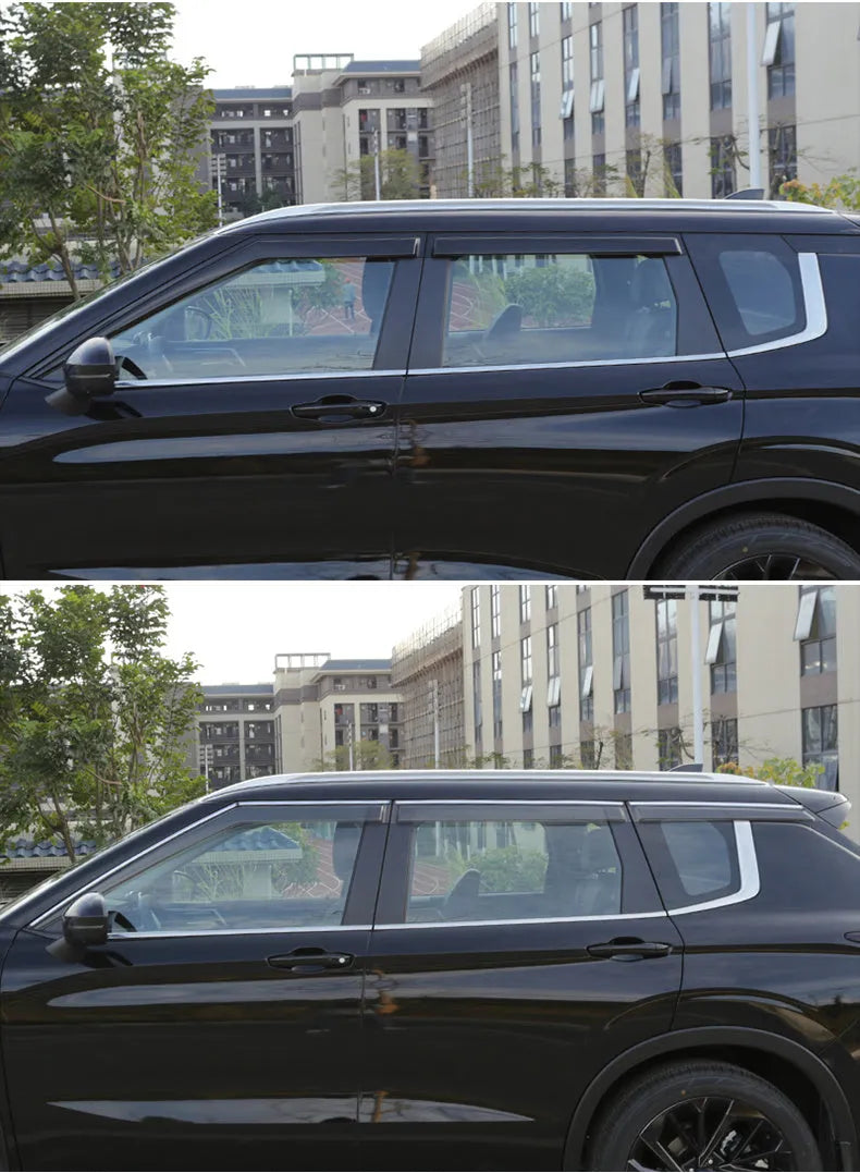 2023 Mitsubishi Outlander black and translucent window deflectors installed on vehicle exterior