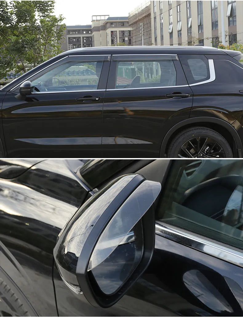 2023 Mitsubishi Outlander black and translucent window deflectors installed on vehicle exterior