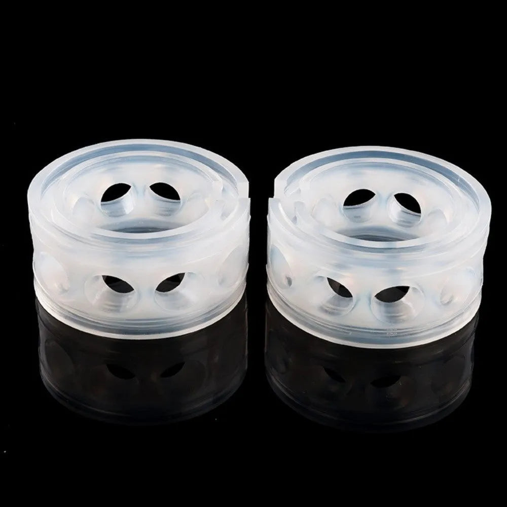 Transparent rubber car spring buffers showing six size options for suspension protection