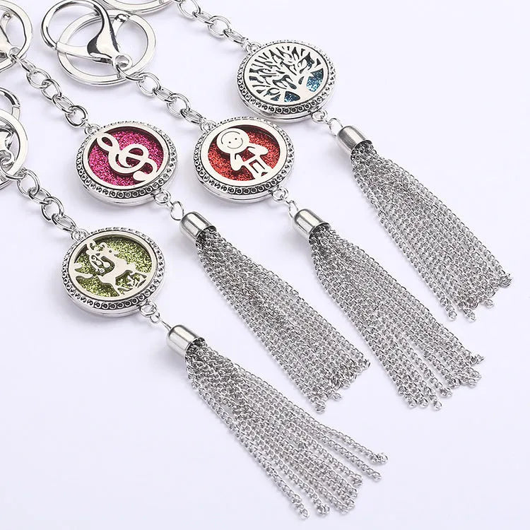 Alloy tassel aromatherapy pendant with 50cm chain for car or personal fragrance diffusion
