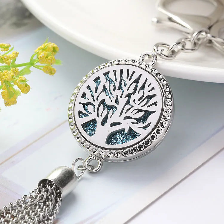 Alloy tassel aromatherapy pendant with 50cm chain for car or personal fragrance diffusion